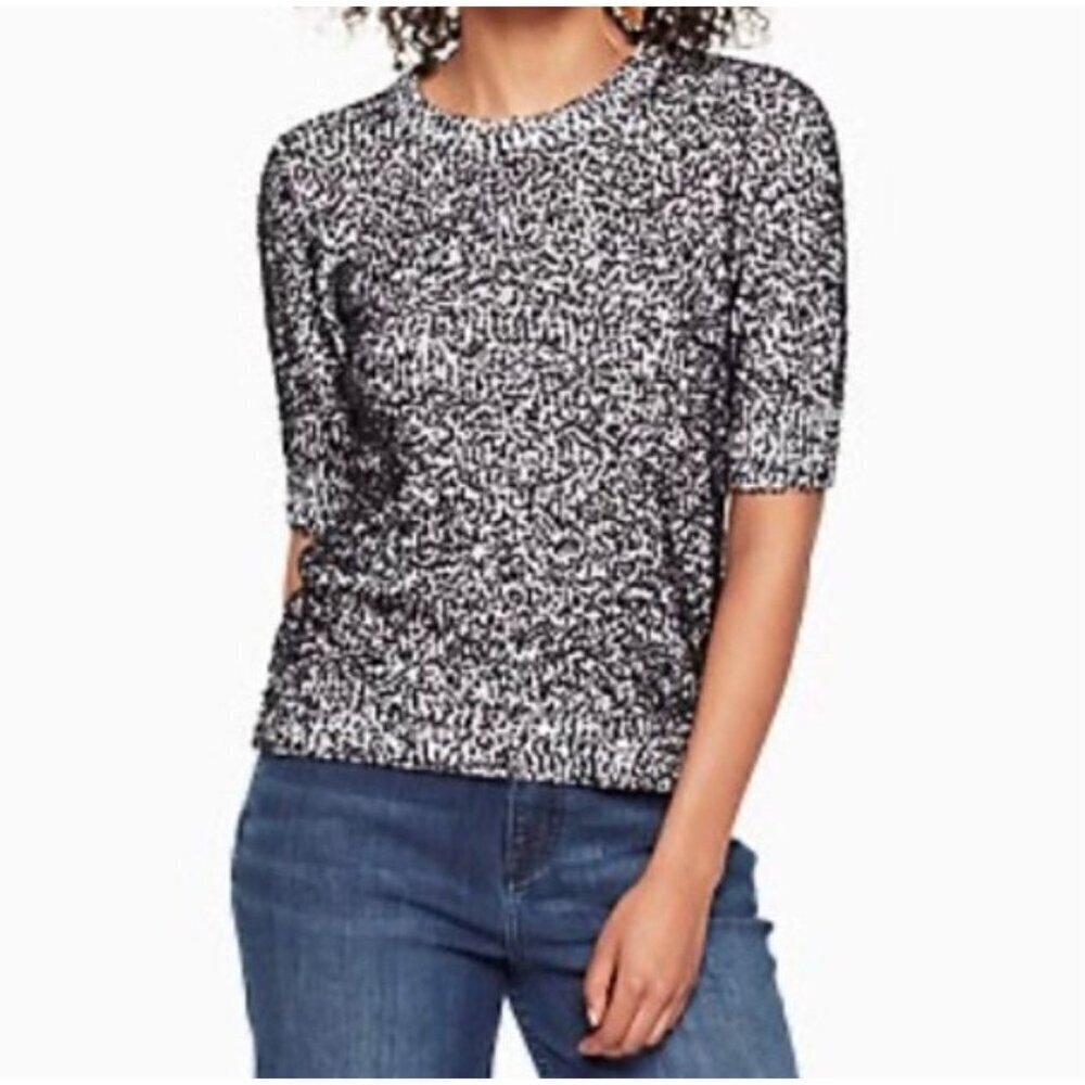 Kate Spade New York sz S women knit short sleeve shirt sweater black white - Picture 1 of 10